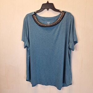 A.N.A‎  (A New Approach) Beaded Top - Size 2 X Teal